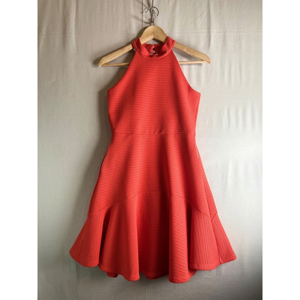 Ava & Yelly Girls Coral Orange Halter Neck Textured Ruffle Dress Size 14